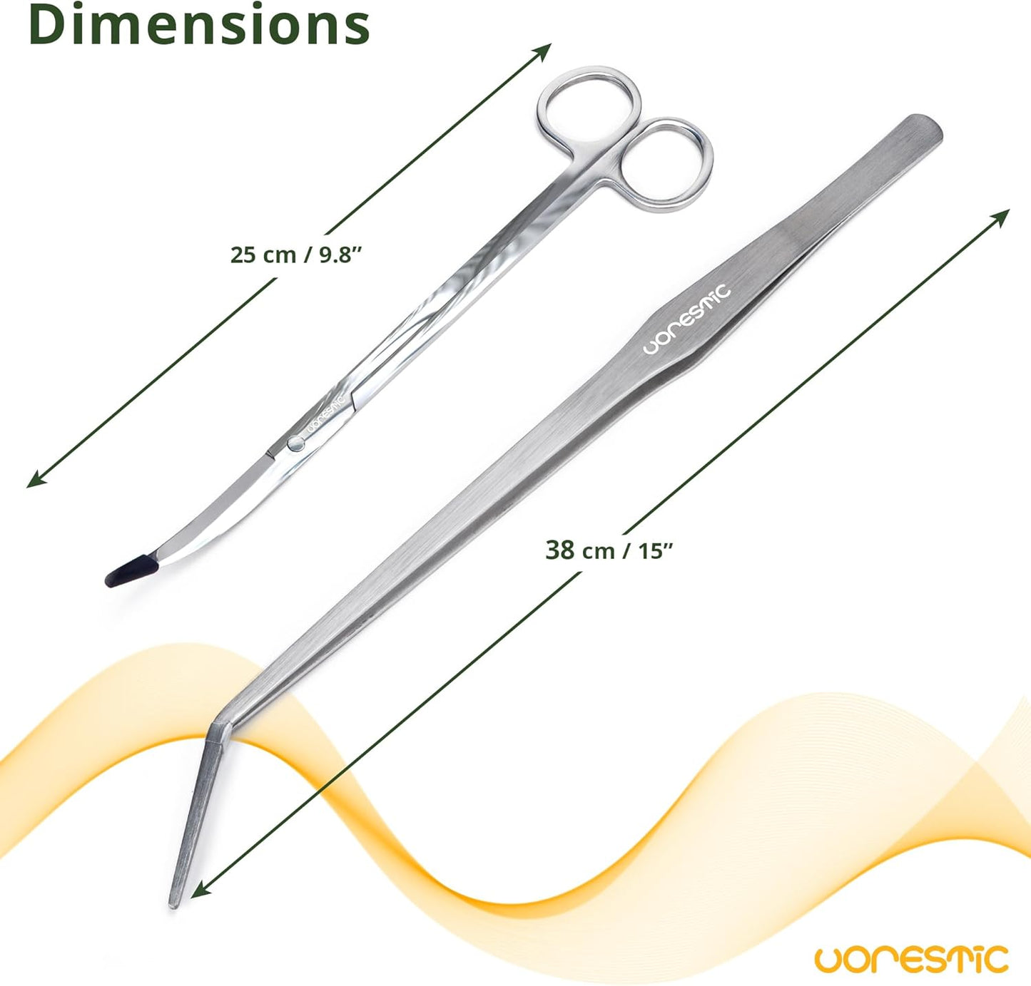 2PCS 15" Curved Aquarium Tweezers Long and 9.8" Aquarium Scissors, Feeding Tongs and Scissors with Protective Cap, Stainless Steel Aquascaping Tools for Plant Trimming and Reptile Feeding