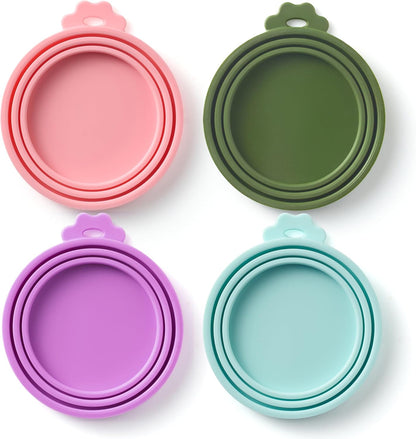 4 Pack Universal Pet Food Can Covers Lids - One fit 3 Standard Size Cans for Cats and Dogs Food Cans - Easy to Clean - Safe Silicone - Pastel Meadow