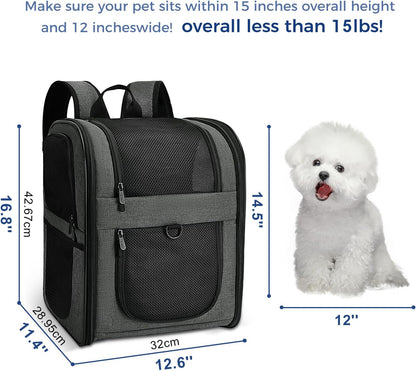 Apollo Walker Pet Carrier Backpack for 4-15lb Cats and Dogs, Puppies, Safety Features and Cushion Back Support | for Travel, Hiking, Outdoor Use (Gray)