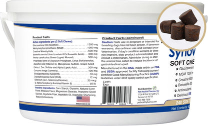 Synove Max Soft Chews for Dogs (240 Count) Beef Flavor, Joint Supplement, Glucosamine, Turmeric, Boswelllia serrata, Creatine Naturally Derived Ingredients better than synovi g4 soft chew