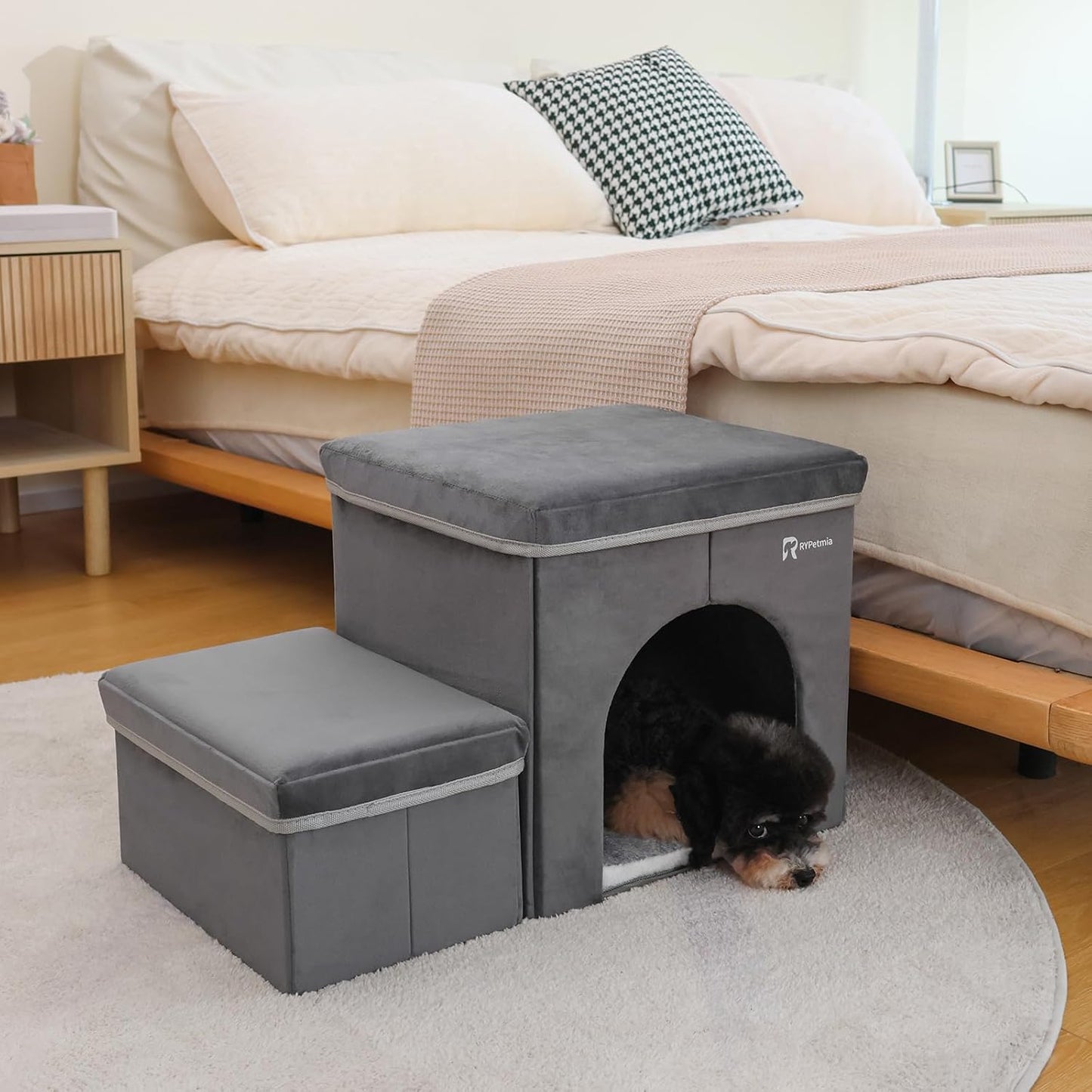 Foldable Pet Stairs for Beds & Sofas - Non-Slip Dog Steps with Storage for Small to Medium Dogs & Cats, Supports up to 120 lbs - Durable 2 & 3-Step Doggie Ladder for Easy Access - Pawvie
