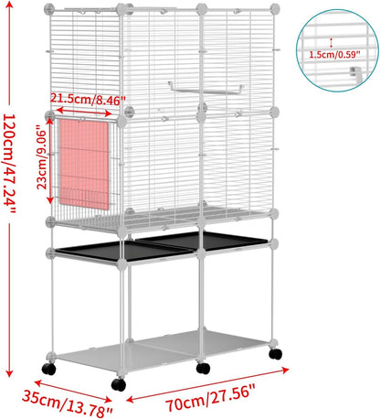 Standing Large Bird Cage, Parakeet Cage with Detachable Stand & Wheels, Wide Flight Birdcage for Parrot Cockatiel Conure Budgie Canary Finch Lovebird