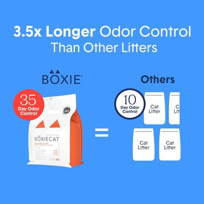 Boxie® Extra Strength 35 Day Odour Control Clumping Clay Cat & Kitty Litter 40lb, 99.9% Dust-Free, Probiotic Formula, Long-Lasting, Veterinarian Approved, Easy Scooping for Multi-Cat Homes