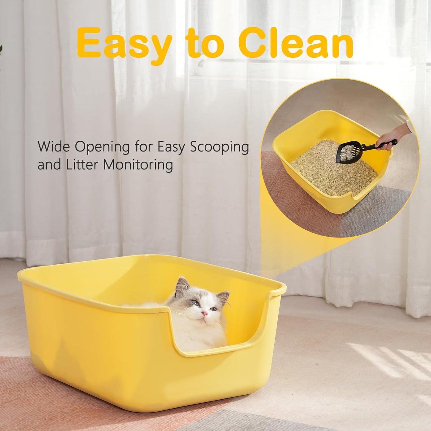 Large Cat Litter Box with High Sides,Cat Boxes for Indoor Cats,Cat Litter Pan for Kitty,Litter Box with Low Entry,Easy to Clean,Anti-Splashing (White)