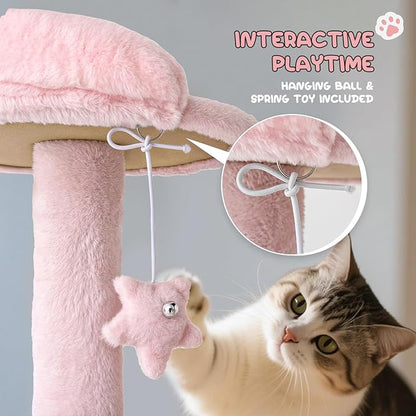 MoNiBloom 60 Inch Cat Tree Tower for Indoor Cats Large Adults, Pink Cat Tower with Scratching Post, Multi-Level Furniture Activity Center with Cat Condo Pet Play House, Soft Pink
