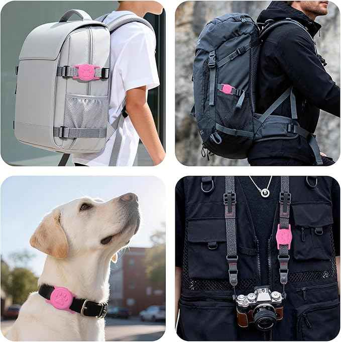 for Airtag Dog Collar Holder, Dog Airtag Holder Waterproof, Lightweight & Soft Silicone Case for Air Tag, Works with Multiple Tracker Tag Products (Pink1, 1 Pack)