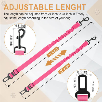 LivTee Dog Seat Belt for Car, Retractable Pet Safety Harness, Adjustable Nylon Dog Seatbelt Leash, Comfortable Dog Accessories for Vehicles (Pink-2PCS)