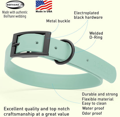Dogline Biothane Waterproof Dog Collar Strong Coated Nylon Webbing with Black Hardware Odor- Proof for Easy Care Easy to Clean High Performance Fits Small Medium or Large Dogs, Sage Green