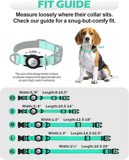TagME Airtag Dog Collar,Waterproof Reflective Pet Collar with Airtag Holder,Soft Padded and Double D-Rings for Medium Dogs,Turquoise