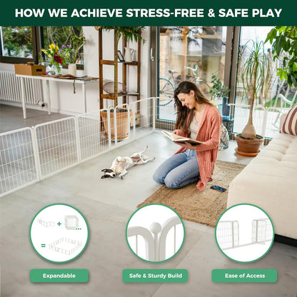 FXW Homeplus Unleashed Indoor Dog Playpen - Stress-Free and Safe Play, Heavy Duty 24 Inch 6 Wire Panels Dog Pen for Puppy and Small Dogs, White│Patented