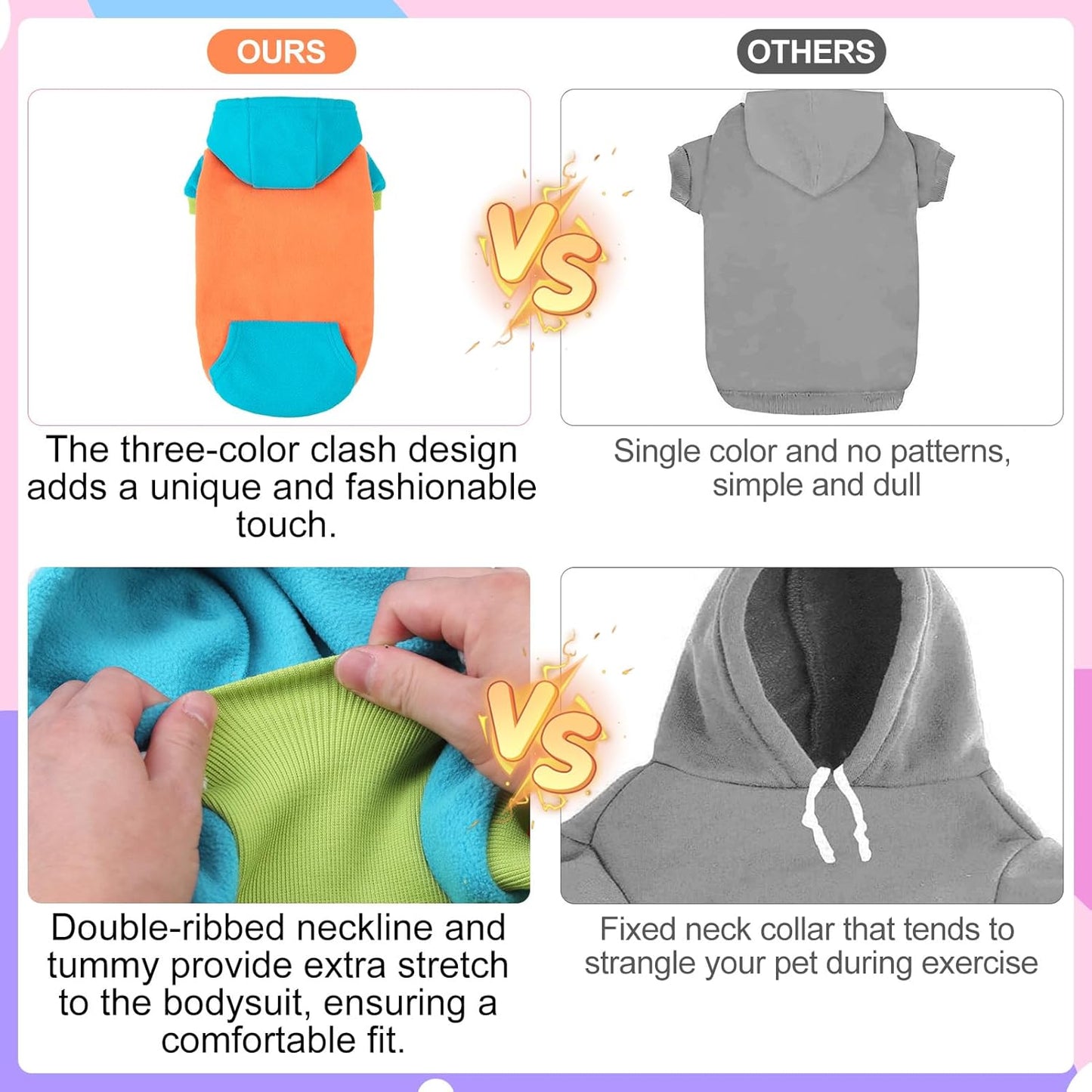 BEAUTYZOO Fleece Dog Hoodie Sweatershirt with Pocket and Leash Hole, Stretchy Small Medium Large Sized Dogs Clothes for Fall Winter Cold Days, Color Designer Warm Dog Jackets,French Bulldog Coats