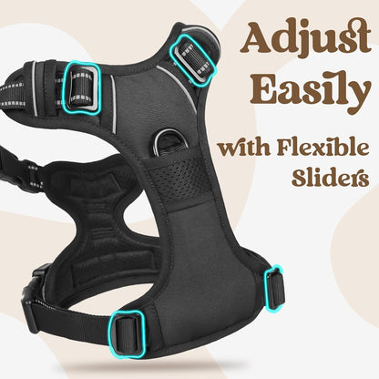 rabbitgoo Dog Harness for Large, No Pull Pet Harness with 3 Buckles, Adjustable Soft Padded Vest with Control Handle, Walking Reflective Pet Vest for Large Dogs, Black, L