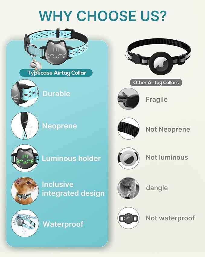 Waterproof Airtag Cat Collar, Breakaway Cat Airtag Collar with Luminous & Reflective Pattern Strap, Lightweight Kitten Collars for Apple Air tag, Hidden Holder for GPS Tracker - Cats, Kittens (9-13")