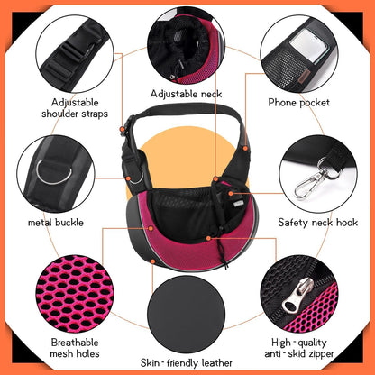 YUDODO Pet Sling Carrier for Small Dogs & Cats – Hands-Free Puppy Carrier with Safety Hook, Large Zipper Pocket, Soft Breathable Mesh, Adjustable Strap & Reflective Strip (Pink 3.0 M)
