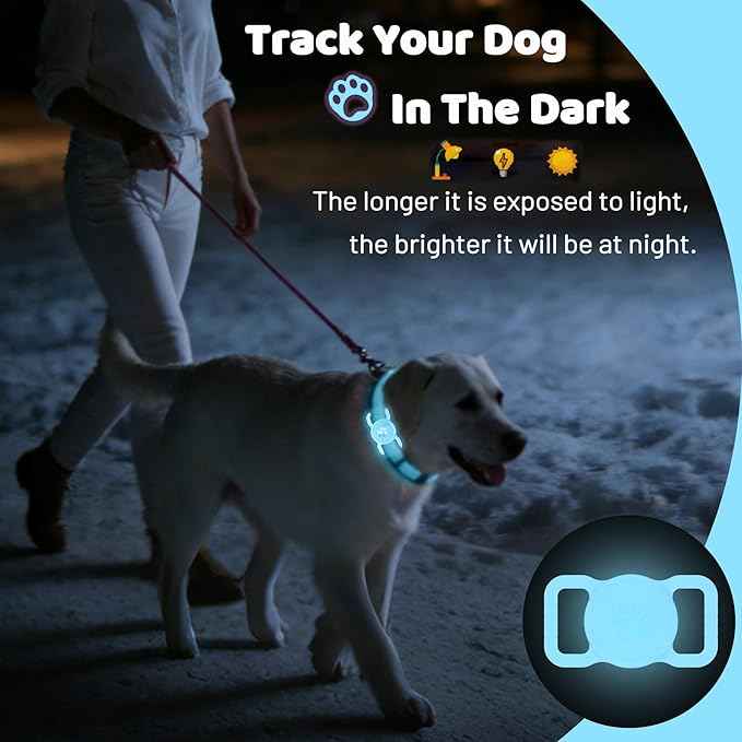 SANKALA Luminous Airtag Dog Collar Holder, [1 Pack] Glittery Waterproof Airtag Holder for Dog, Silicone Full Body Covered Anti-Lost Protective Airtag Case - Fits All Width Pet Collars, Blue Glitter