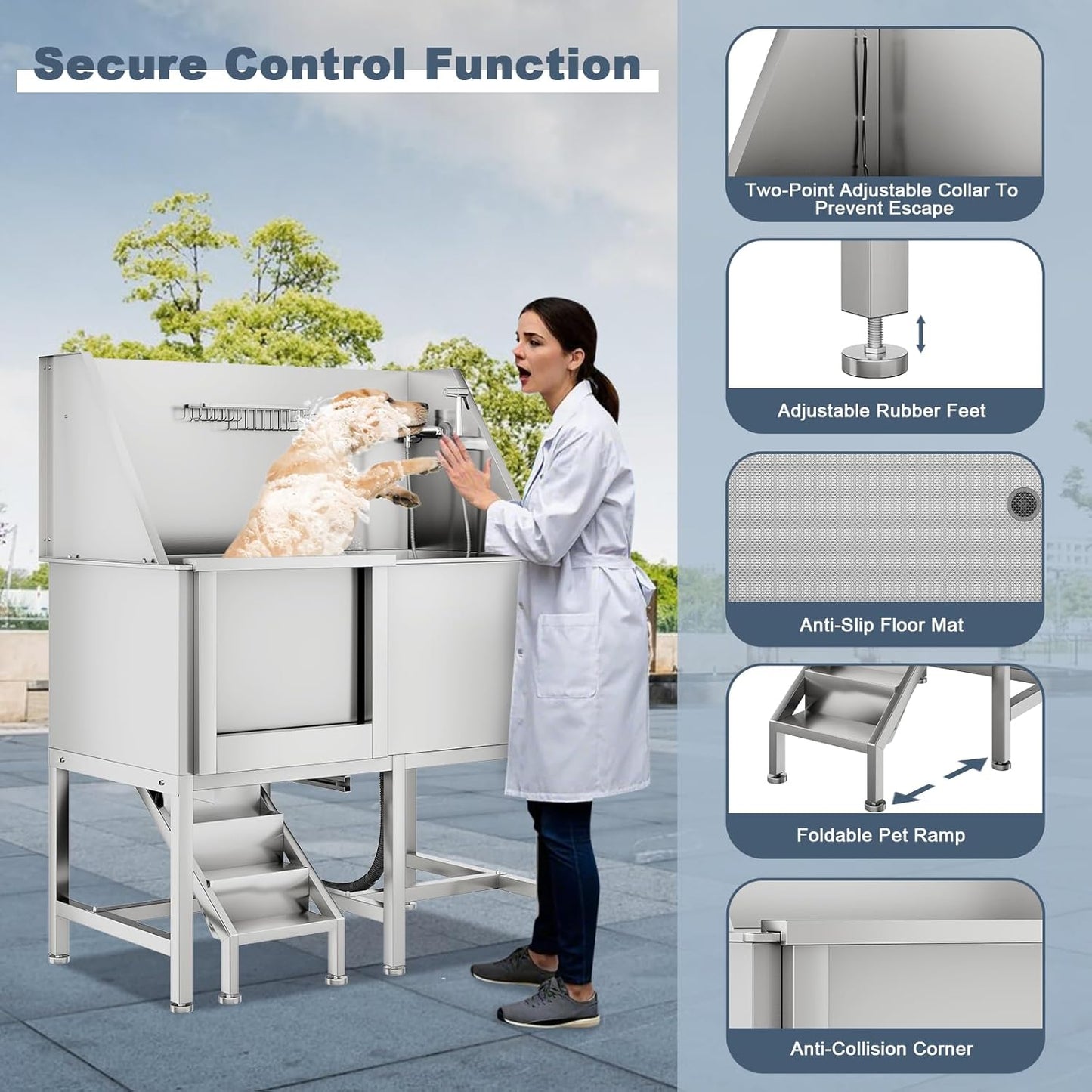 50" Dog Bathtub for Large Dogs, Professional Dog Washing Station with Wash Tub Attachment, Bath Pool for Outdoor, Indoor Shower and Grooming (50" Left Door)