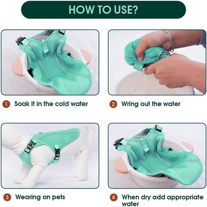 Kuoser Dog Cooling Vest for Large Dogs, Lightweight Doggie Cooler Jacket Breathable Mesh Pet Cooling Shirts Reflective Puppy Cool Harness for Beach, Hiking, Walking Green XL