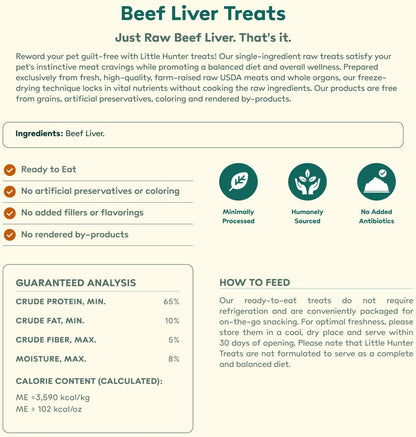 Little Hunter Freeze Dried Dog Treats - Beef Liver - Raw Single Ingredient Beef Liver Dog Treats for Snacks, Training, Dog Food Toppers - All Natural, Healthy Dog & Puppy Treats, 2 oz