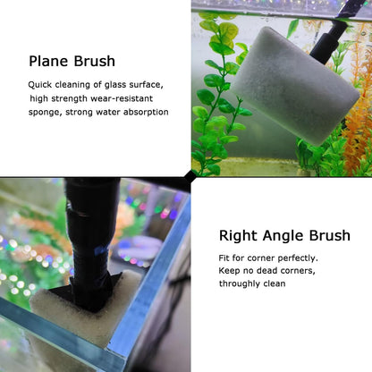 AQUANEAT 6 in 1 Fish Tank Cleaning Tools, Aquarium Cleaner Set with Adjustable Handle, Including Algae Scraper, Sponge Pad, Fish Net, and Brush