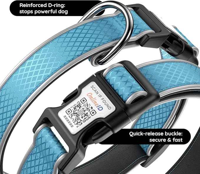 Airtag Dog Collar, IPX8 Waterproof Air Tag Dog Collar Holder | Reflective Ultra-Durable | Soft Padded | Safety Locking Buckle | Fit Miedium Dogs (Blue M(12.6"-19.6"))