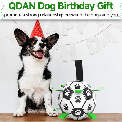 QDAN Premium Dog Toys Balls, Dog Soccer Ball with Straps, Dog Birthday Gifts, Herding Ball, Durable Balls for Small Medium Pet, Puppy Outdoor Toy, Pet Training Soccer Ball, World Cup Soccer (6 Inch)