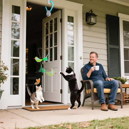 Interactive Cat Toys for Indoor Cats Automatic Electric Flying Bird Feather Wand Toy - Best Kitten & Adult Cat Enrichment Stimulation Toy Hanging Electric Kitty Toys for Bored Cats（Blue White）