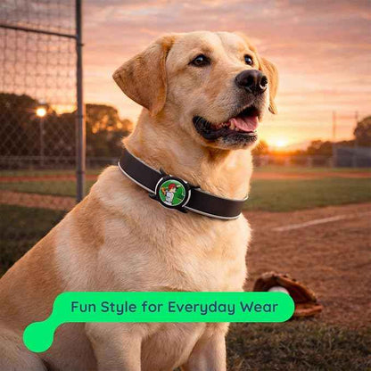 Dog AirTag Holder for Dog Collar, Soft Silicone Slide-On Case for Apple AirTag, No-Dangle Quiet Protective Holder with Eye-Catching Pet Character Designs, Black-Baseball All-Star