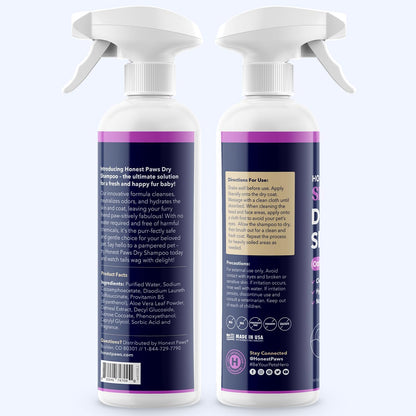 Honest Paws Dog Dry Shampoo - Waterless No Rinse Spray Formula Reducing Itch Cleanse Hydrate Nourish Dry Skin and Smelly Coat Help Decrease Odor Shedding and Allergies - Oatmeal & Lavender - 16 oz