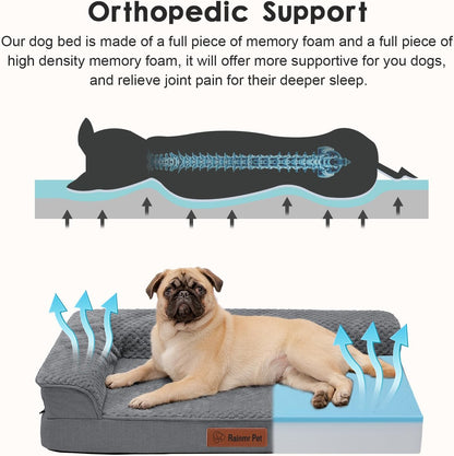 Orthopedic Dog Bed, 3 Inch Memory Foam Dog Beds for Medium Dogs, Washable Removable Cover, Nonskid Bottom, Waterproof Pet Couch for Indoor, Outdoor or Car Use, 35x23 Inches M Dark Grey