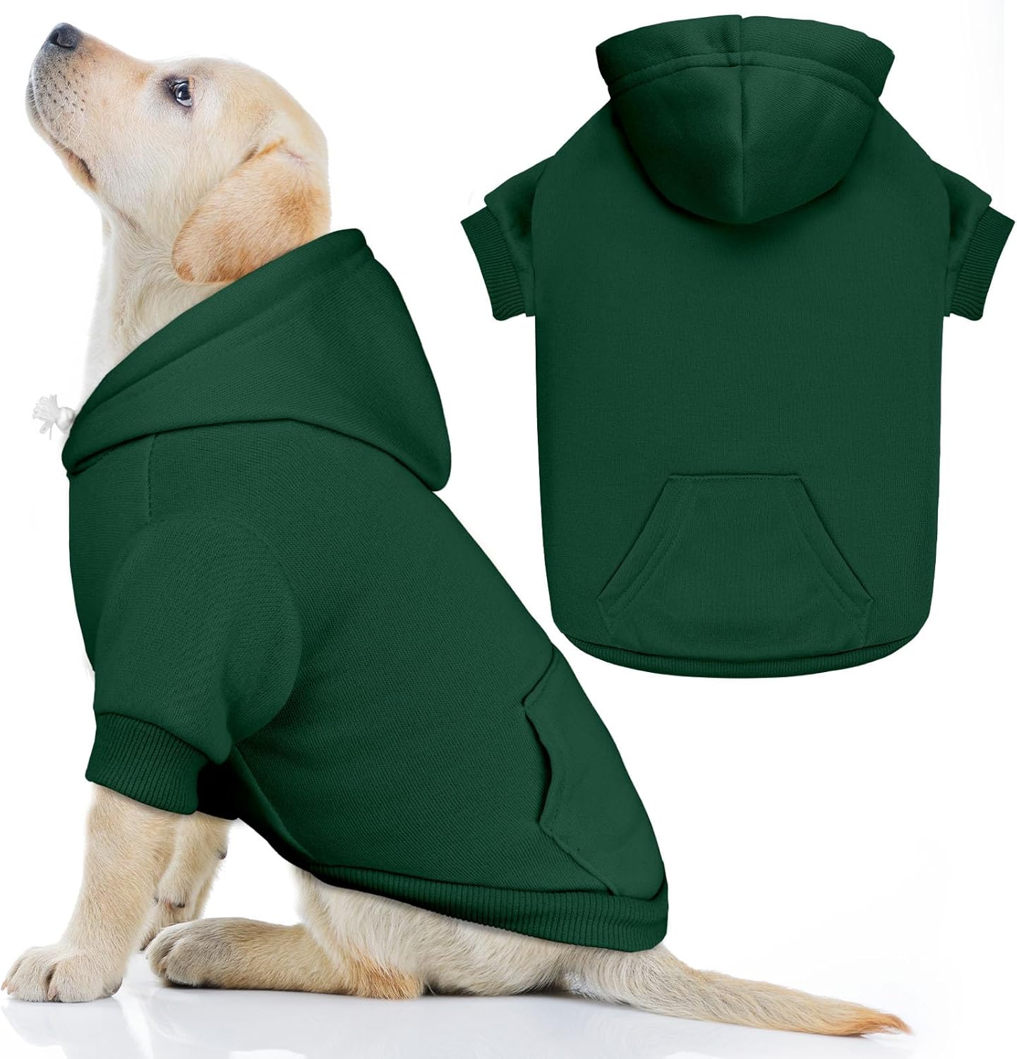 Dog Sweaters for Large Dogs Pet Sweater Solid Soft Brushed Fleece Dog Hoodie Clothes Pet Hoodie Sweatshirt with Pocket(Green-L)