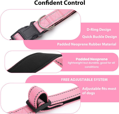 Reflective Dog Collar Padded with Soft Neoprene Breathable Quick Release Basic Dog Collars for Large Dogs Pink Girl