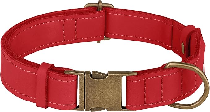 AirTag Dog Collar - Genuine Leather Dog Collar with Apple AirTag Holder and Metal Buckle - Smart GPS Tracking Pet Collars (Red, XL, 20"-25" Neck Fit)