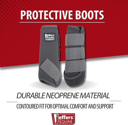 Jeffers Equine Protective Horse Boots 1 Pair Grey - Safe Neoprene Leg Guards & Comfortable Fit, Durable Strap Closures, Front & Hind Support, Equestrian Accessories for Travel & Riding - Medium