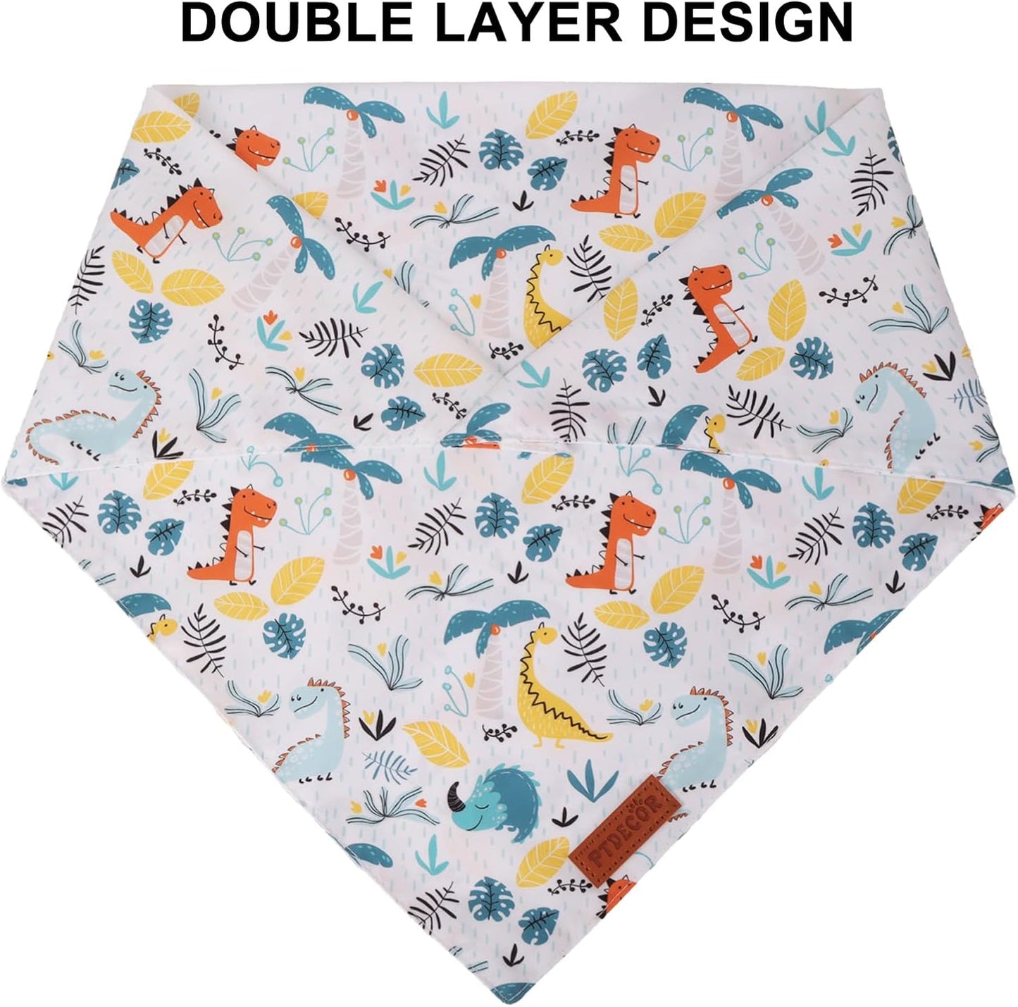 PTDECOR Dinosaurs Dog Bandana, Dinosaurs Design Reversible Pet Scarf Bib, Premium Durable Fabric, Adjustable White Green Bandanas for Medium Large Dogs Pets (Large)