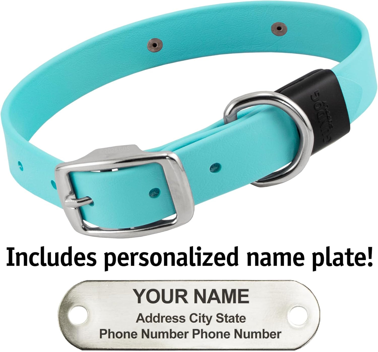 Biothane Custom Dog Collar – Waterproof, Stink-Proof Personalized Collar with Name & Phone Number – Durable, Many Sizes and Colors – Assembled in USA (Sky Blue)