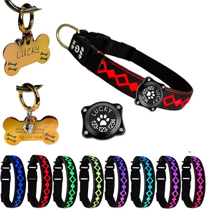 LED Dog Collar with AirTag Holder and Custom ID Tag, 15 Light Modes, Waterproof, Multiple Colors (Black, L(15.7-19.7"))