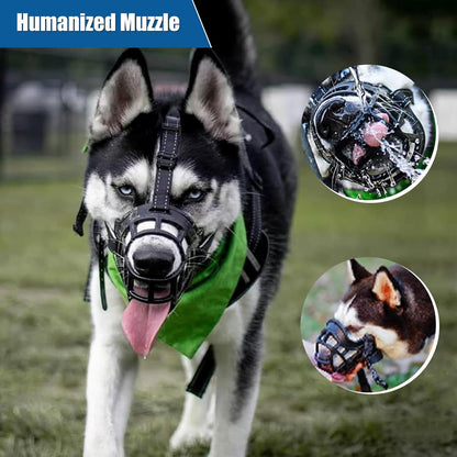 Dog Muzzle, Breathable Basket Muzzles for Small Medium Large Sized Dogs, Adjustable Humane Cage Mouth Cover for Grooming Biting Chewing, Allows Panting and Drinking (Soft Rubber, XXL)