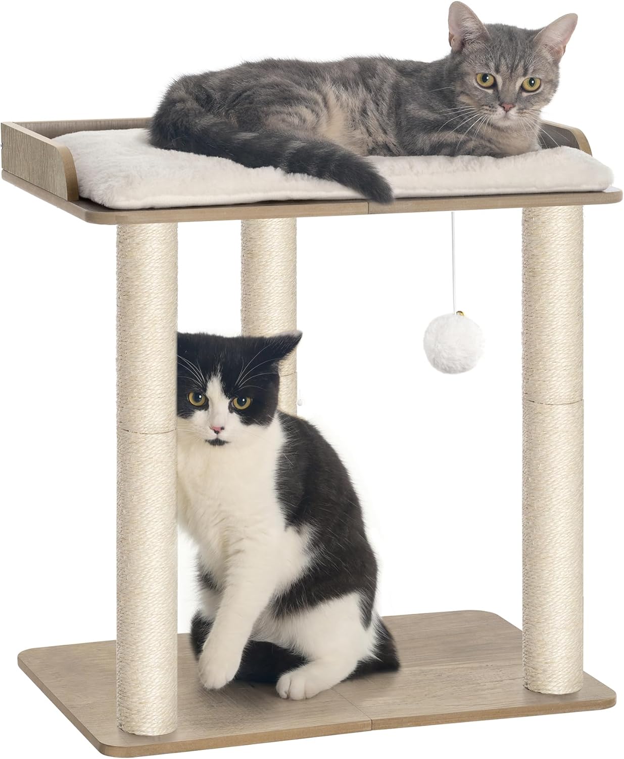 FourFurPets 22in Cat Tree Tower Condo, Cat Scratch Posts for Indoor Cats, Big Plate, Three 23.6in Full Sisal Scratching Posts, Greige