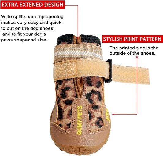 QUMY Dog Shoes for Large Dogs, Medium Dog Boots & Paw Protectors for Winter Snowy Day, Summer Hot Pavement, Water-Resistant in Rainy Weather, Outdoor Walking, Indoor Hardfloors Skid-Resistant Sole