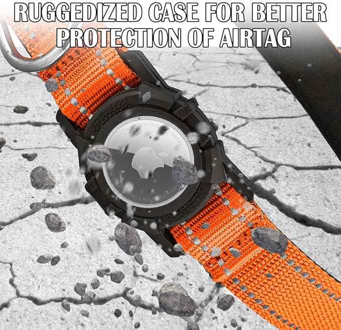 Airtag Dog Collar with Waterproof Air Tag Holder, Integrated Reflective Pet Collar with Soft Padding, Adjustable Nylon Collar for Small Medium Large Dogs, Orange, XS (9.5"-11.8")