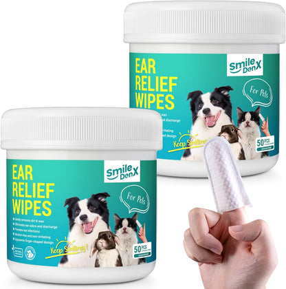 Dog Ear Cleaner Wipes - Dog Ear Infection Treatment Fast Relief from Ear Itching and Inflammation, Cat Ear Wipes Gently Remove Ear Wax Debris and Smelly (100 Pcs, Unscented)