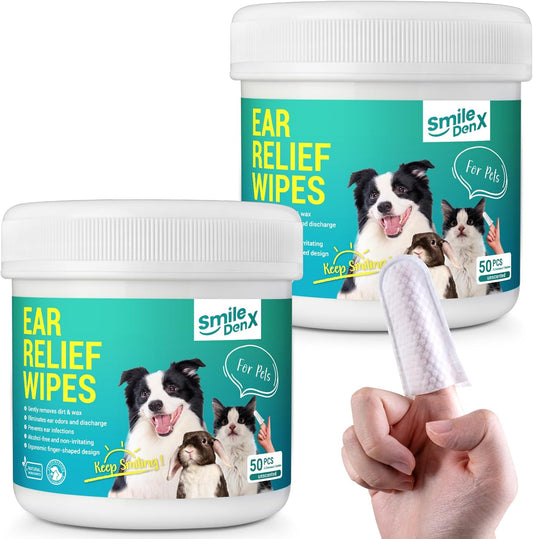 Dog Ear Cleaner Wipes - Dog Ear Infection Treatment Fast Relief from Ear Itching and Inflammation, Cat Ear Wipes Gently Remove Ear Wax Debris and Smelly (100 Pcs, Unscented)