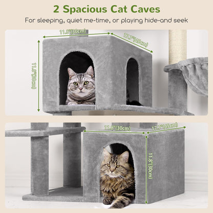 Globlazer Tall Cat Tower, 76 inch Multiple Level Cat Climbers for Indoor Cats, XL Cat Tree with 5 Scratching Posts, 2 Cat Condos, Hammock, 2 Hanging Baskets, F76B, Light Grey