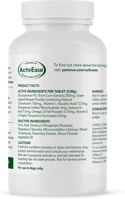 YuMOVE Hip & Joint Supplement for Dogs with Glucosamine, Hyaluronic Acid, Green Lipped Mussel & Omega 3 Joint Supplement - Regular or Advanced Strength (60ct, Chewable Tablets)