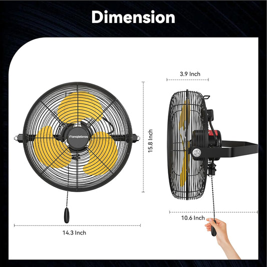 12 IN High Velocity Wall Mount Fan, 3 Speed Industrial Wall Fan with Sealed Motor, 2500 CFM Adjustable Air Circulator for Garage, Commercial, Greenhouse, Warehouse & Gazebo Use, UL Listed