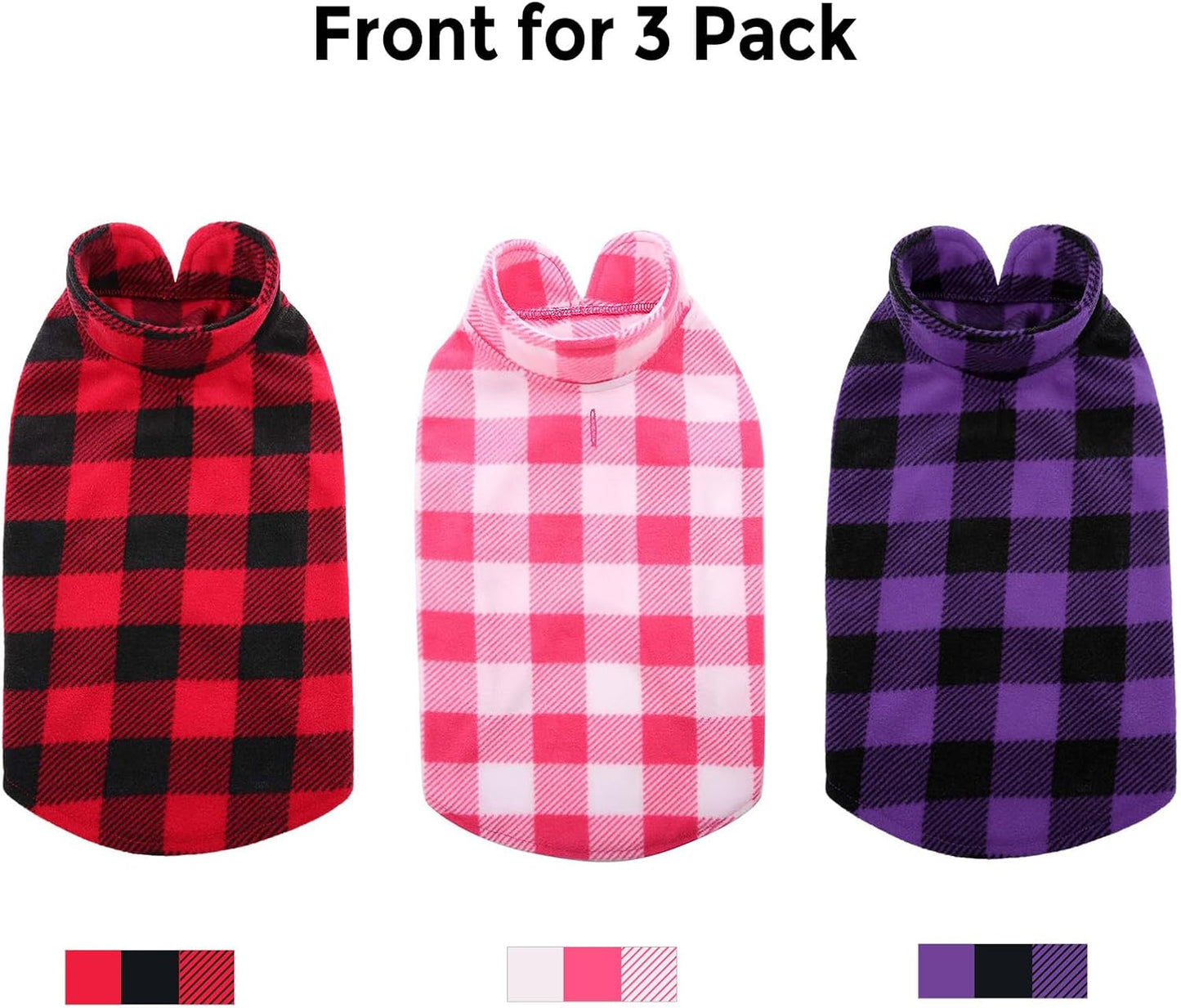 ASENKU Plaid Dog Fleece Vest, Soft Comfortable Pet Pajamas, Warm Winter Dog Shirt, Cold Weather Coat Jacket - 3 Pack Pet Clothes for Small & Medium Dogs