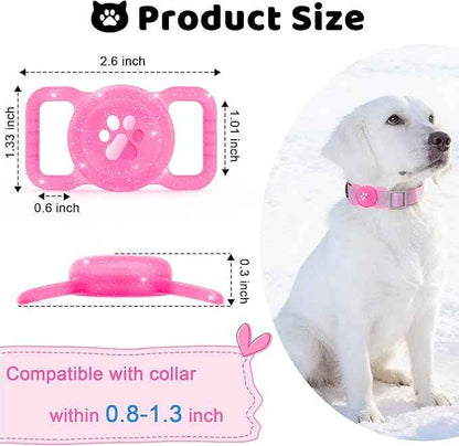 SANKALA Luminous Airtag Dog Collar Holder, [1 Pack] Glittery Waterproof Airtag Holder for Dog, Silicone Full Body Covered Anti-Lost Protective Airtag Case - Fits All Width Pet Collars, Pink Glitter