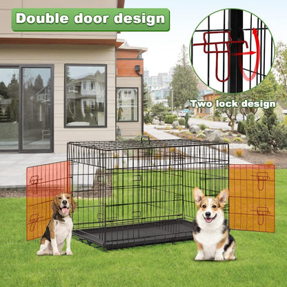 BestPet | Dog Crate | 36" | Black | Foldable Metal Kennel with Double Doors, Secure Slide-Bolt Latches, Leakproof Tray | Portable Dog Cage for Medium Sized Breeds | for Travel, Indoor & Outdoor Use