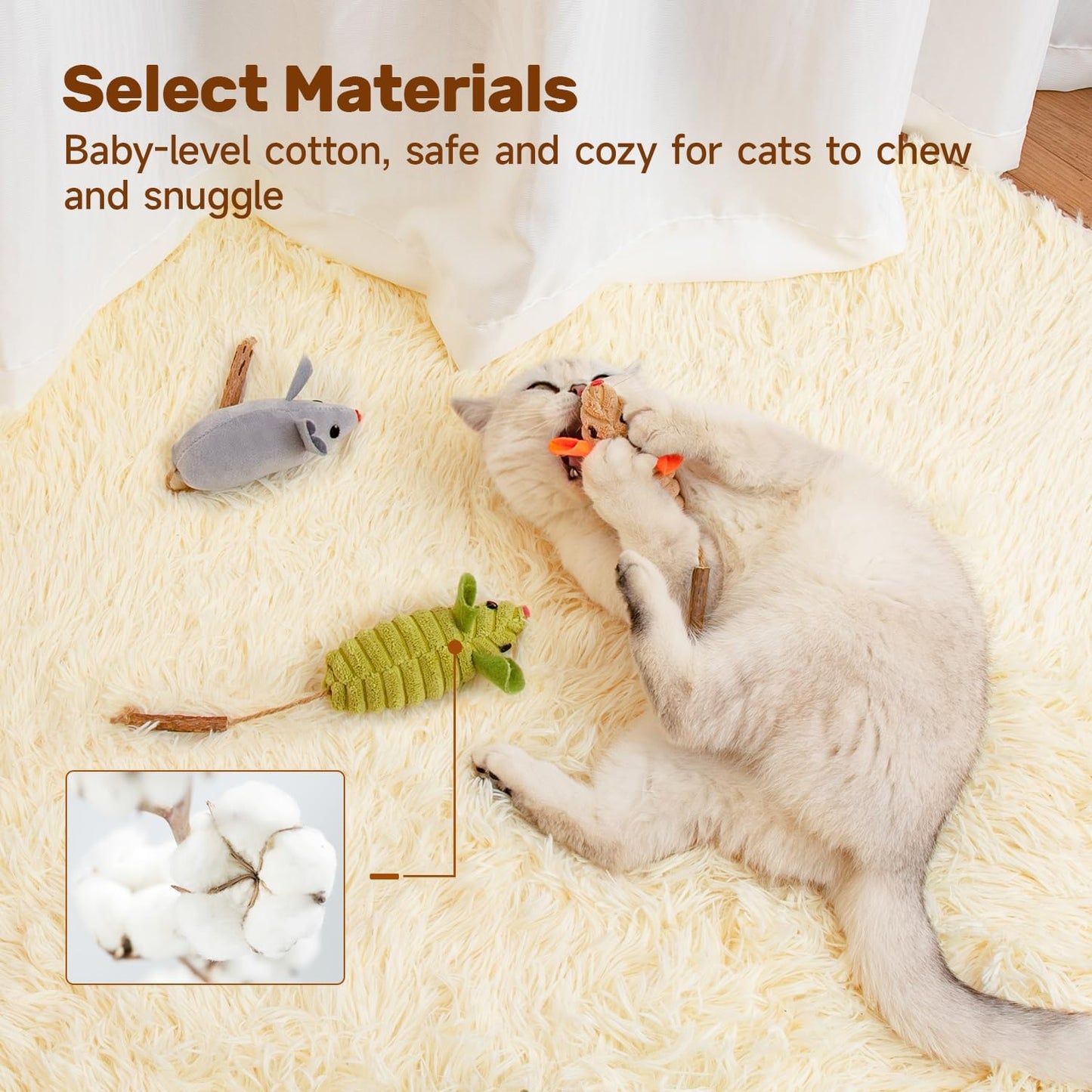 Potaroma Cat Toys: 3pcs Squeak Mice Interactive Catnip Silvervine Animals for Indoor Kittens - Dental Matatabi Cat Nip & Chew Exercise Toy for All Breeds & Species