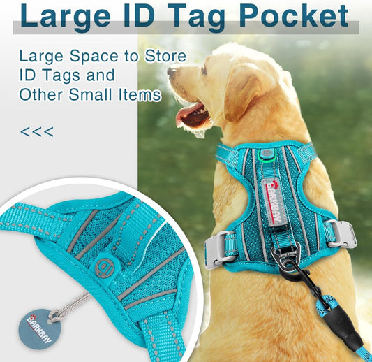 BARKBAY Dog Harness No Pull with ID Tag Pocket - Heavy Duty, Reflective, Easy Control for Large Dogs(Ocean Blue,XL)